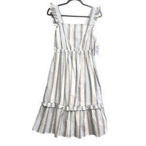 Madison Grey Womens Striped Ruffle Midi Dress S Blue/Gray Cotton Blend 4046